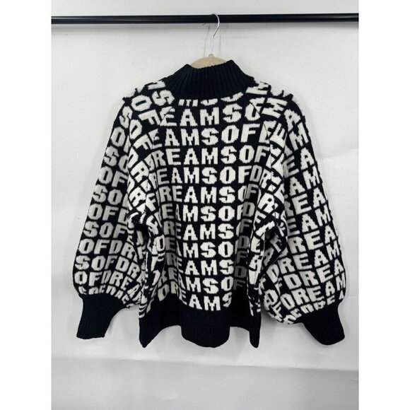 H&M Dream Of Dreams Sweater Women Small Black White Oversized Mock Neck Preppy - Picture 3 of 10